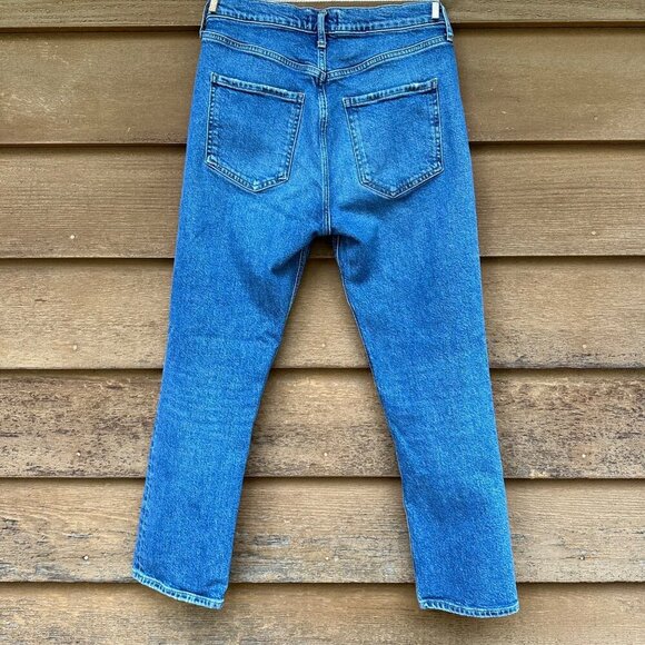 Agolde Riley Crop Button Fly High Waist Straight Leg Blue Jeans Size 28 - Picture 3 of 16